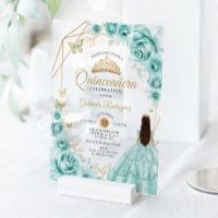 Quinceanera Turquoise Dress Floral Gold