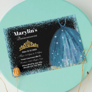 Quinceañera Turquoise Glitter Ballgown Birthday  Invitation