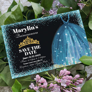 Quinceañera Turquoise Glitter Ballgown Birthday Save The Date