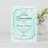 Quinceanera - Turquoise Silver  Invitation (Standing Front)