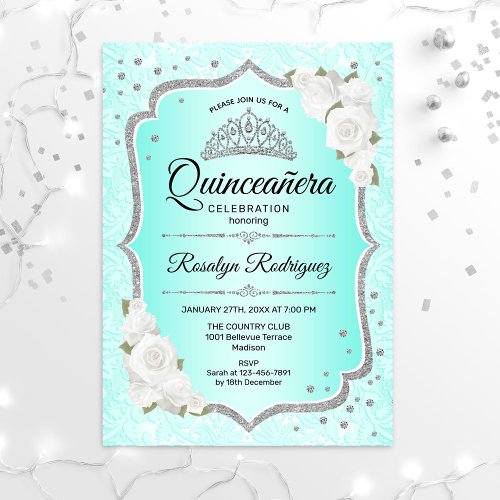Quinceanera _ Turquoise Silver  Invitation