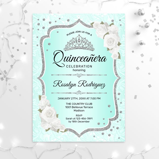 Quinceanera - Turquoise Silver  Invitation