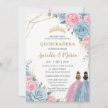 Quinceañera Twins Baby Blue Pink Floral Roses Invitation<br><div class="desc">Personalize this lovely quinceañera invitation with own wording easily and quickly,  simply press the customize it button to further re-arrange and format the style and placement of the text.  Matching items available in store!  (c) The Happy Cat Studio</div>