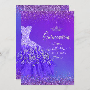 Quinceanera Ultra Violet Ombre Glitter Gown Invitation