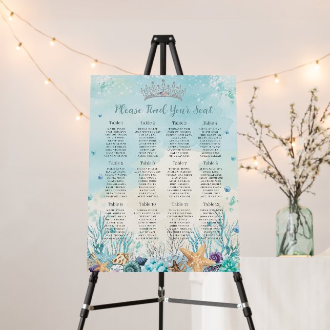 Quinceañera Under the Sea Beach Seating Chart Foam Board (In Situ (Stand))