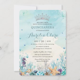 Quinceañera Under the Sea Beach Shells Corals Invitation | Zazzle