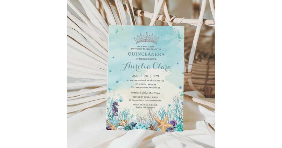 Quinceañera Under the Sea Beach Shells Corals Invitation | Zazzle