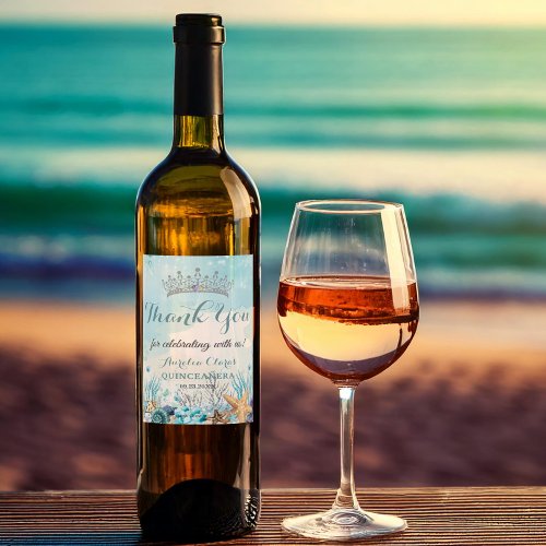 Quinceaera Under the Sea Beach Shells Corals Wine Label