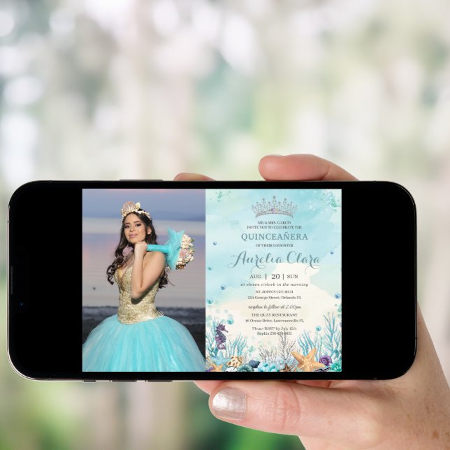 Quinceañera Under the Sea Beach Shells Photo Invitation (Front Digital)