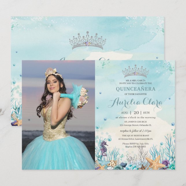 Quinceañera Under the Sea Beach Shells Photo Invitation (Front/Back)
