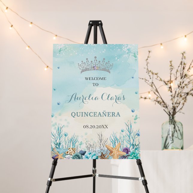 Quinceañera Under the Sea Beach Welcome  Foam Board (In Situ (Stand))