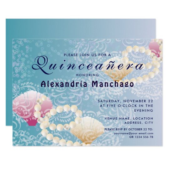 Quinceanera under the sea lace, pearls pink shells invitation | Zazzle.com