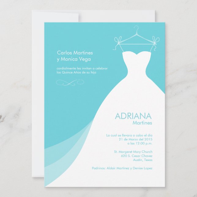 Quinceañera Vestido Azul Invitaciones Invitation (Front)