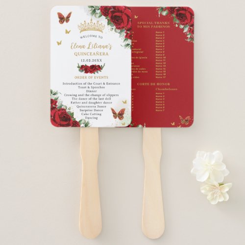 Quinceaera Vibrant Red Floral Events Program Hand Fan