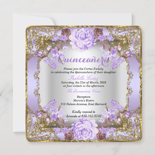 Quinceanera Vintage Country Floral Lavender Purple Invitation