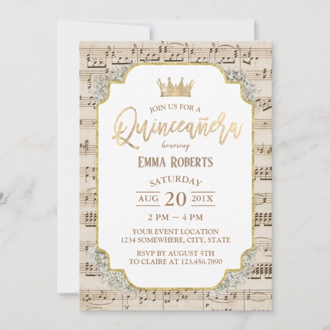 Quinceanera Vintage Music 15th Birthday Invitation (Front)