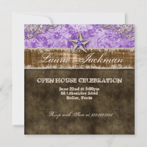 Quinceanera Vintage Photo Card Star Purple Personalized Announcement