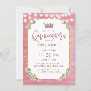 Quinceanera Vintage Pink Music 15th Birthday Invitation