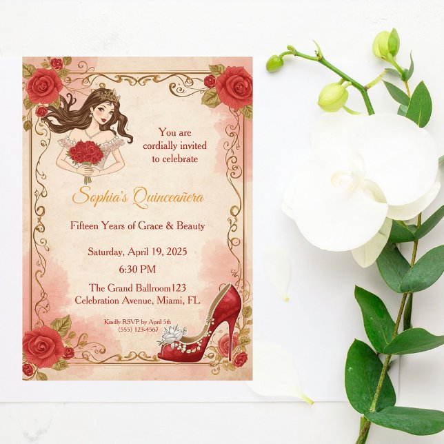 Quinceanera Vintage Roses Elegant Birthday Invitation (Creator Uploaded)