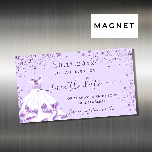 Quinceanera violet dress save the date magnet
