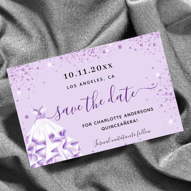 Quinceanera violet lavender budget save the date flyer (Creator Uploaded)