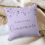 Quinceanera violet lilac stars name throw pillow<br><div class="desc">A pillow for a Quinceañera,  15th years old girls room. A violet,  lilac colored background with stars. Personalize and add a name. Quinceañera is written with a large modern hand lettered style script.</div>