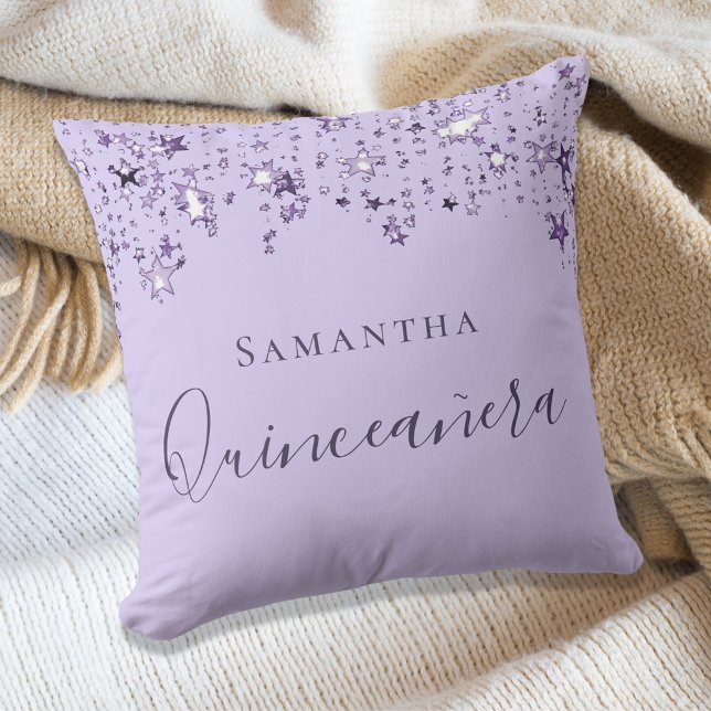 Quinceanera violet lilac stars name throw pillow (Creator Uploaded)