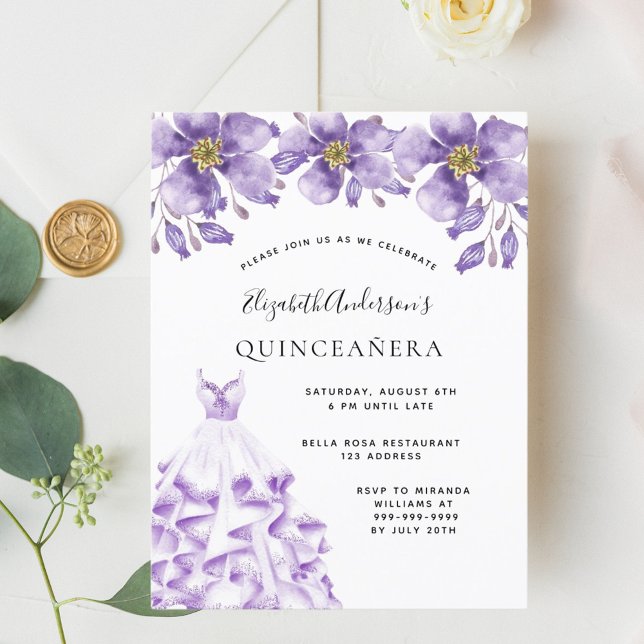 Quinceanera violet white dress floral elegant postcard (Creator Uploaded)