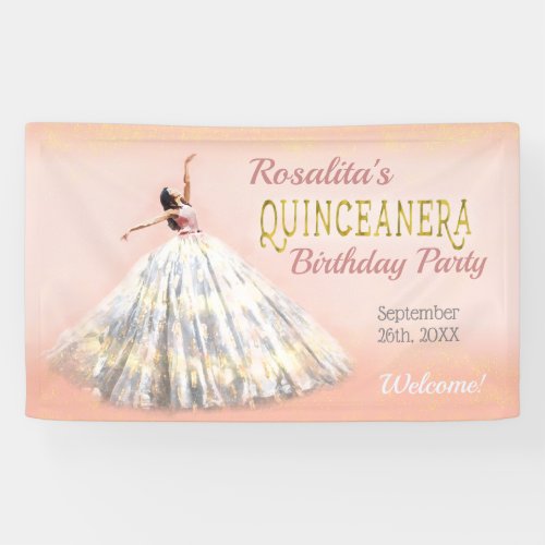 Quinceanera Watercolor Dress Blush Pink Gold Fancy Banner