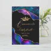 Quinceanera, Watercolor Galaxy Agate Faux Gold Inv Invitation (Standing Front)
