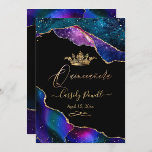Quinceanera, Watercolor Galaxy Agate Faux Gold Inv Invitation