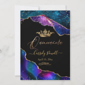 Quinceanera, Watercolor Galaxy Agate Faux Gold Inv Invitation (Front)