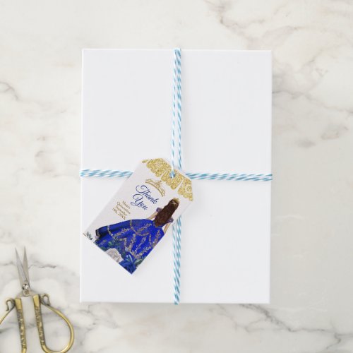 Quinceaera Watercolor Royal Blue Thank you Gift Tags