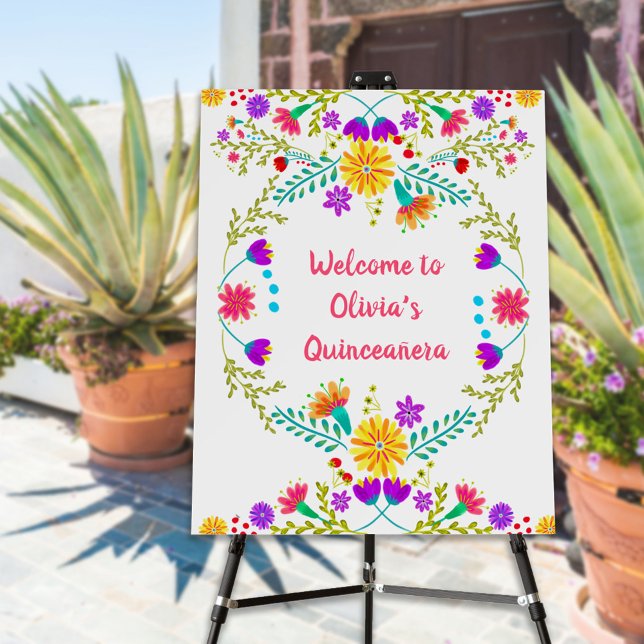 Quinceanera Welcome Mexican Fiesta Floral White Foam Board (Creator Uploaded)