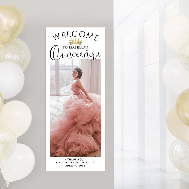 Quinceañera Welcome Modern Script Large Photo Poster (Creator Uploaded)