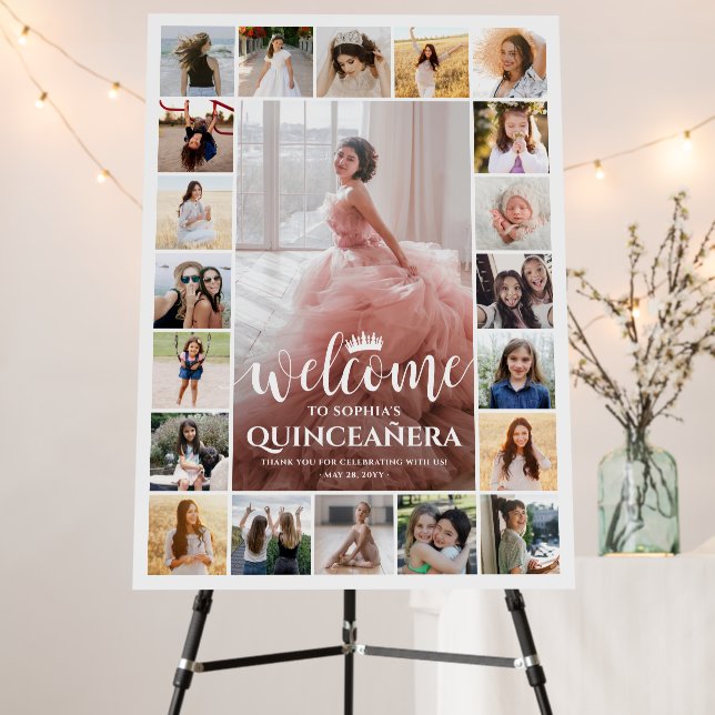 Quinceañera Welcome Photo Collage 15th Birthday Foam Board (In Situ (Stand))
