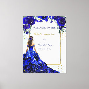 Quinceañera Welcome Royal Blue and Gold Canvas Print