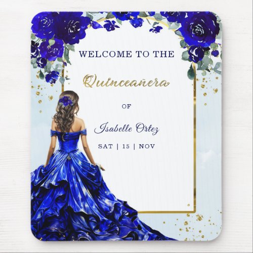 Quinceaera Welcome Royal Blue and Gold Mouse Pad