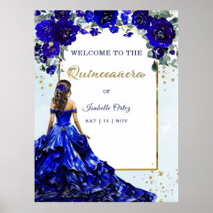 Quinceañera Welcome Royal Blue and Gold Poster