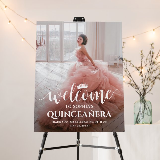 Quinceañera Welcome Script & Photo 15th Birthday Foam Board (In Situ (Stand))