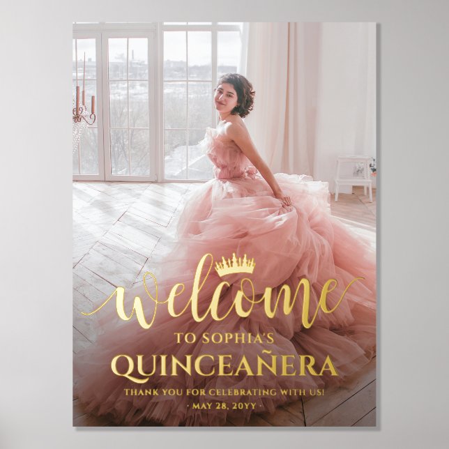 Quinceañera Welcome Script & Photo 15th Birthday Foil Prints (Front)