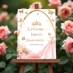 Quinceanera Welcome Sign Floral Blush Pink Dress