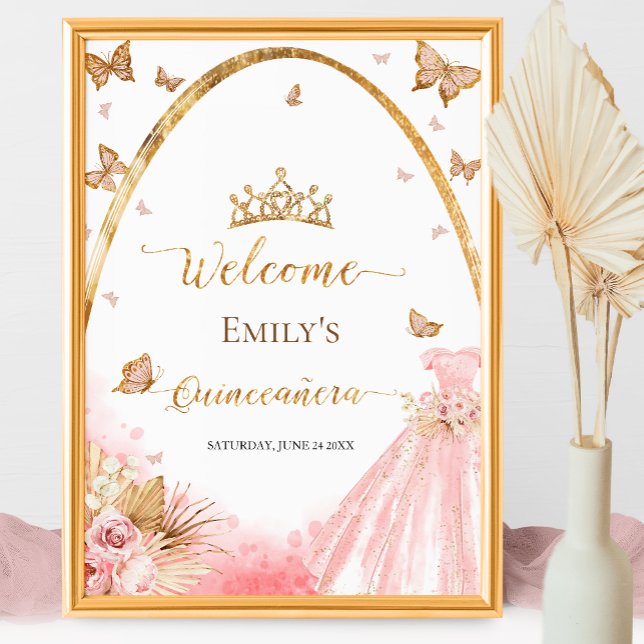 Quinceanera Welcome Sign | Floral Blush Pink Gown (Creator Uploaded)