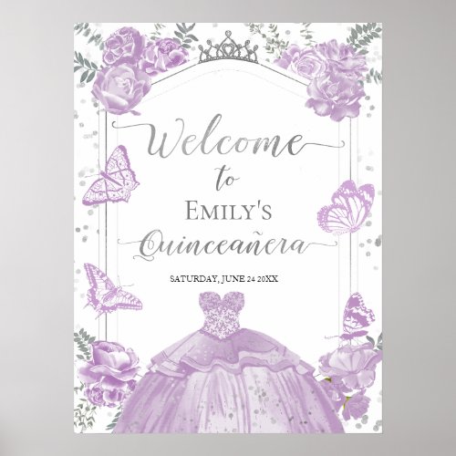 Quinceanera Welcome Sign Lavender Dress Floral