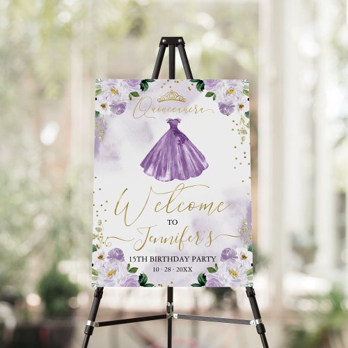 Quinceanera Welcome Sign Watercolor Floral Dress