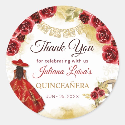 Quinceaera Western Red Gold Charra Floral Boots Classic Round Sticker