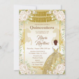 Quinceanera White and Gold Mexican Birthday Invitation
