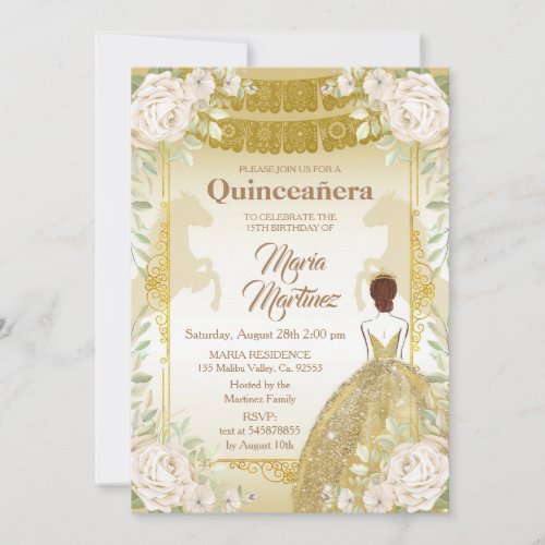 Quinceanera White and Gold Mexican Birthday  Invitation