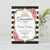 Quinceanera - White Black Blush Pink Invitation (Standing Front)