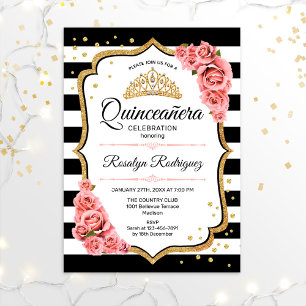 Quinceanera - White Black Blush Pink Invitation